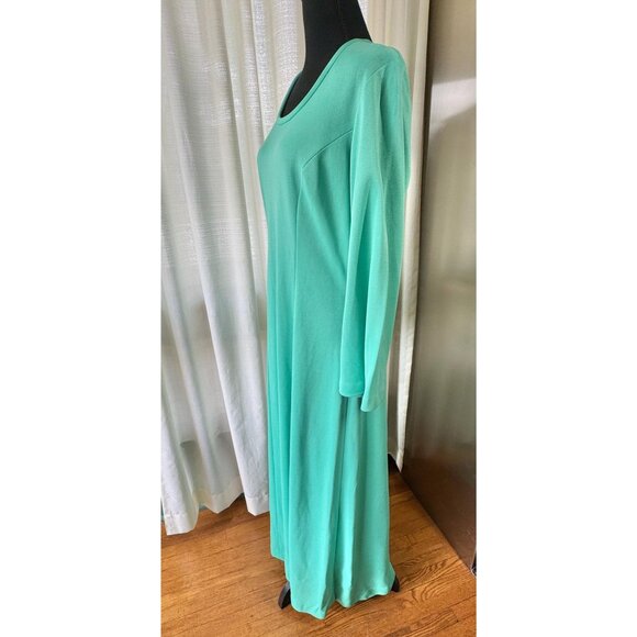 Vintage 70s dress, aqua/mint, Mod maxi gown with bell sleeves, scoop neck - Picture 5 of 10